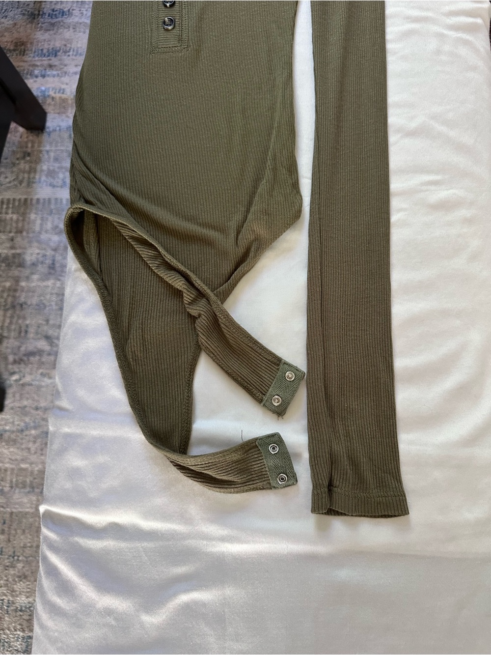 Lulus Simply the Best Olive Ribbed Henley Bodysuit XS Square Neck Stretch - Picture 6 of 11